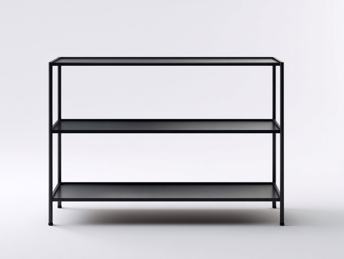 Console 120×35×85 cm - metallo nero opaco - struttura aperta con tre ripiani per Camera Da Letto