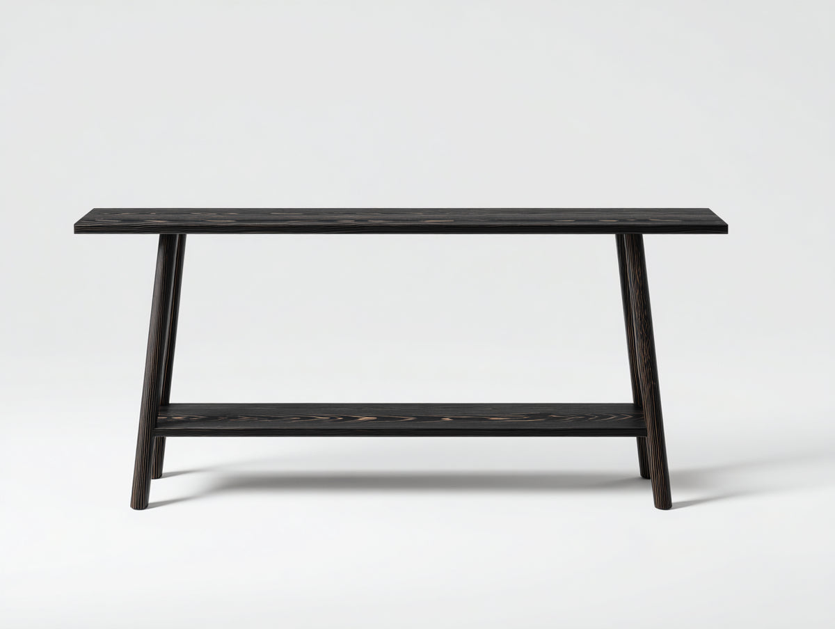 Console 122×36×78 cm - legno nero - ripiano basso e struttura inclinata per camera da letto