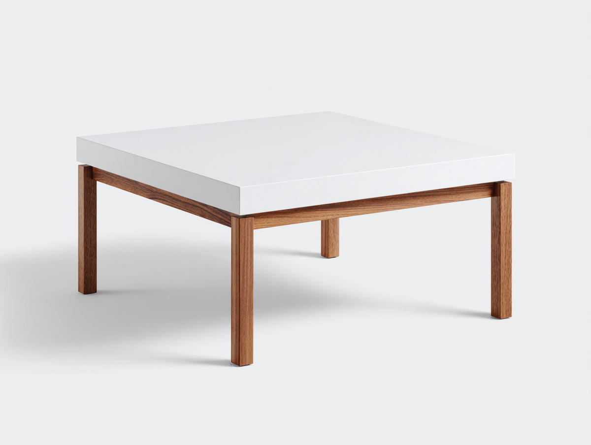 Tavolino da caffè 90×90×42 cm - piano bianco e legno marrone noce - design quadrato per soggiorno