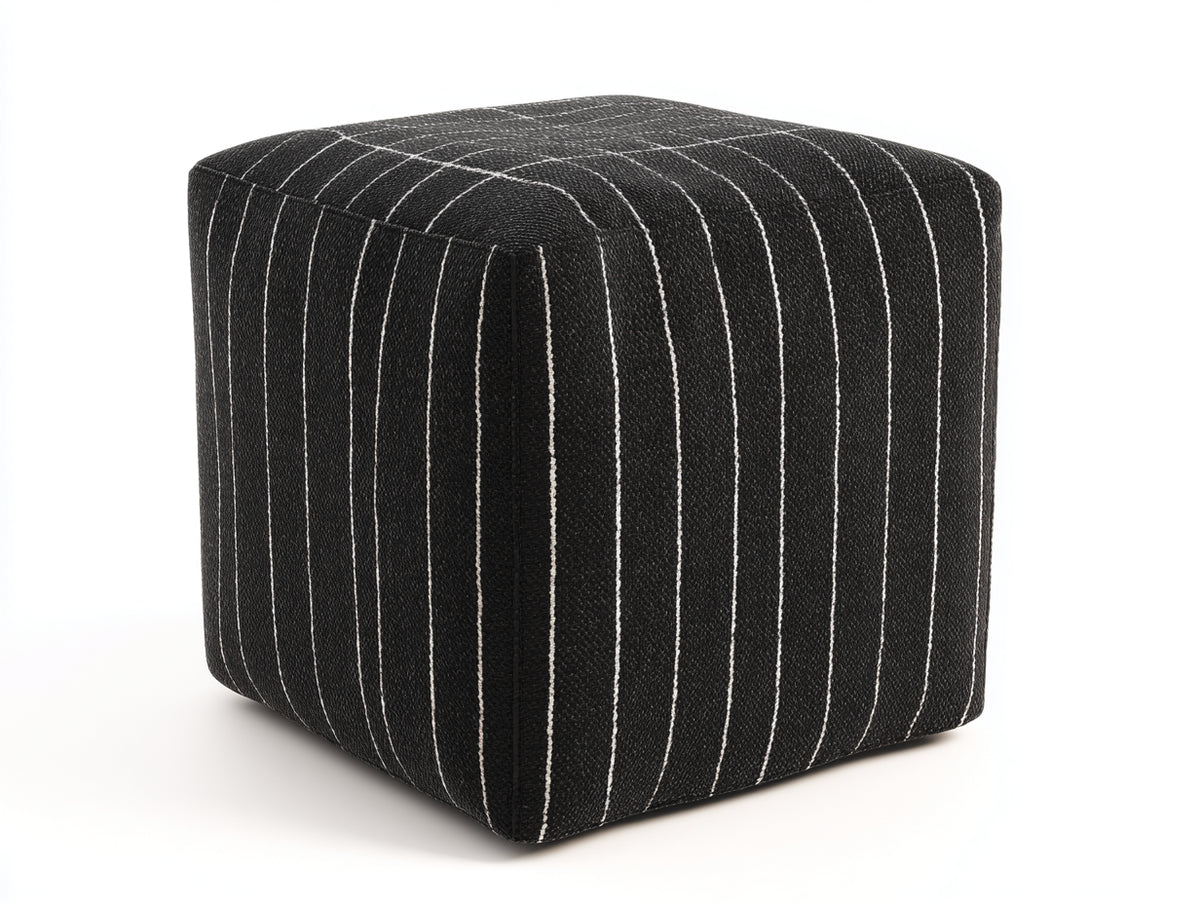 Pedale cubico 50×50×48 cm - tessuto nero con righe bianche - seduta geometrica per Camera Da Letto