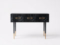 Console 118×38×81 cm - legno nero e metallo dorato - frontale geometrico con contenimento per camera da letto