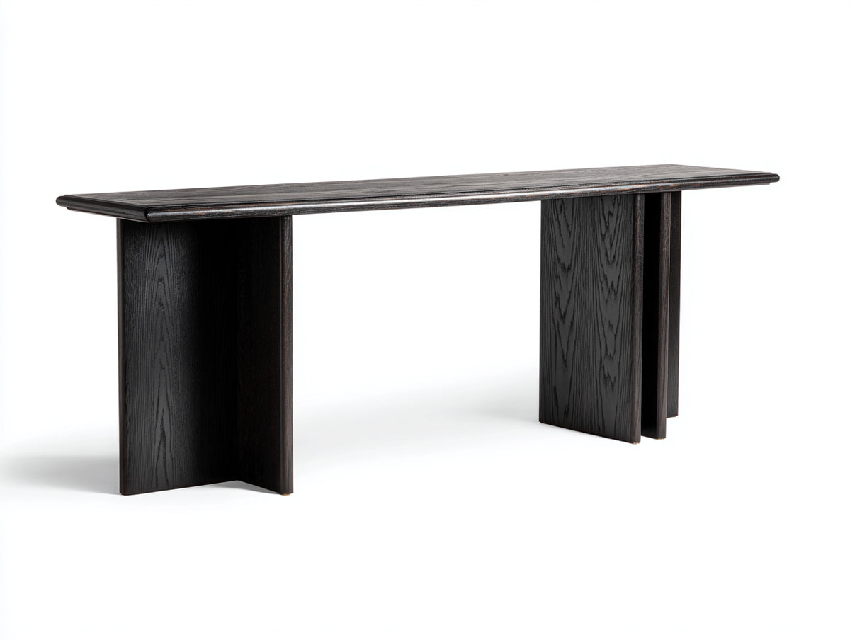 Console 180×38×80 cm - legno nero venato - piano lungo con sostegni a pannello per Camera Da Letto
