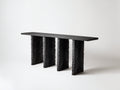 Console 140×38×78 cm - legno nero - pannelli scolpiti e profilo lineare per camera da letto
