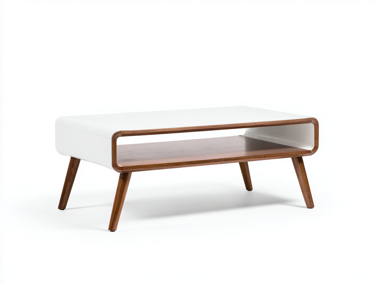 Tavolino da caffè 110×60×45 cm - bianco e legno marrone noce - vano aperto per soggiorno