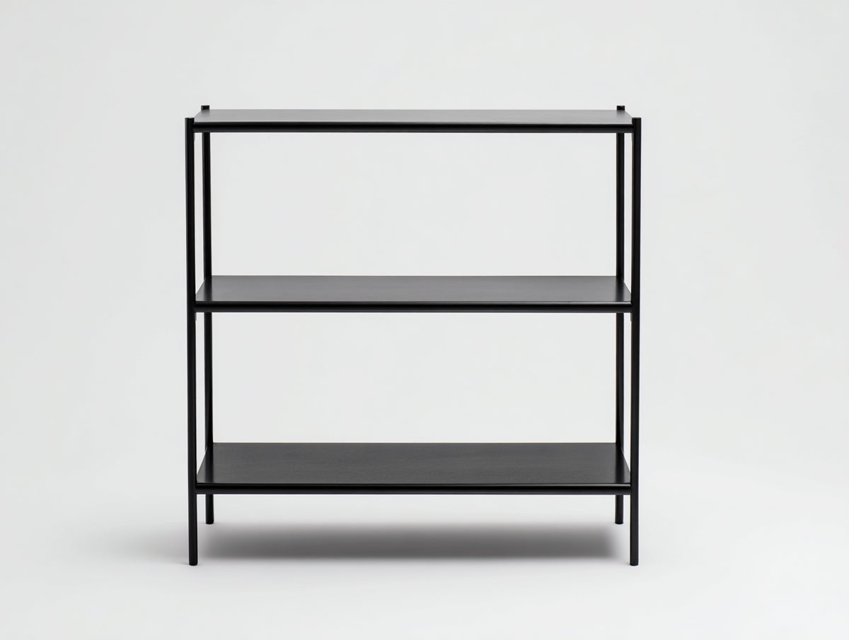 Console 90×34×100 cm - acciaio nero satinato - formato verticale a tre livelli per Camera Da Letto