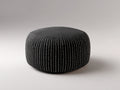 Pedale imbottito 65×65×38 cm - tessuto intrecciato nero e bianco - forma bassa arrotondata per Camera Da Letto