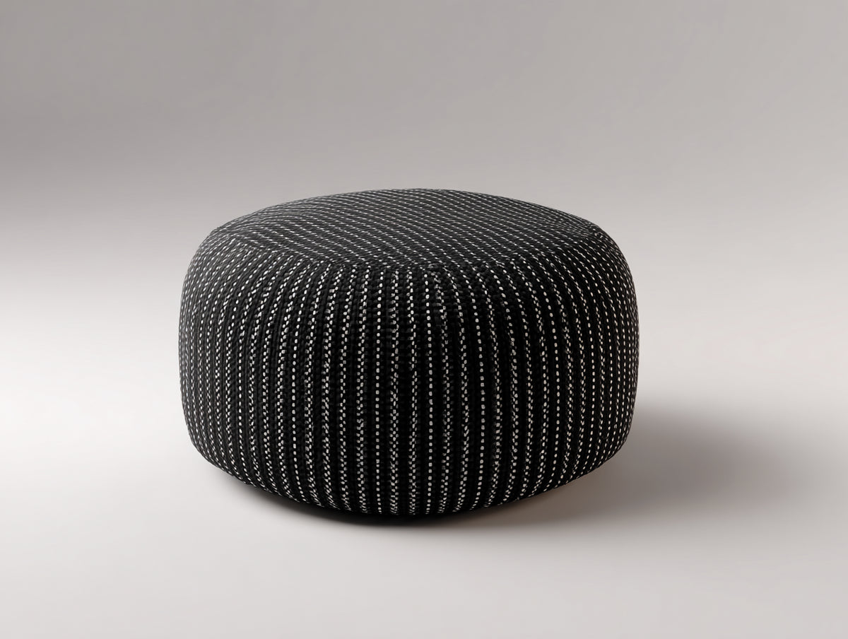 Pedale imbottito 65×65×38 cm - tessuto intrecciato nero e bianco - forma bassa arrotondata per Camera Da Letto