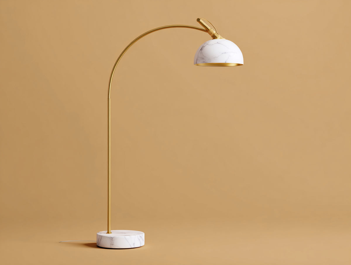 Lampada Da Scrivania 105×34×175 cm - metallo ottone e marmo bianco - cupola inclinabile con braccio curvo per Camera Da Letto