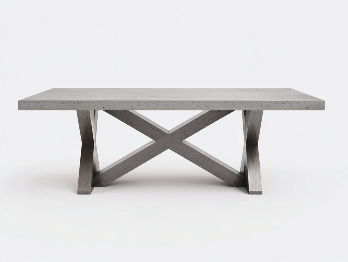 Console 160×45×78 cm - piano effetto cemento grigio e base in legno grigio - supporto incrociato per Camera Da Letto