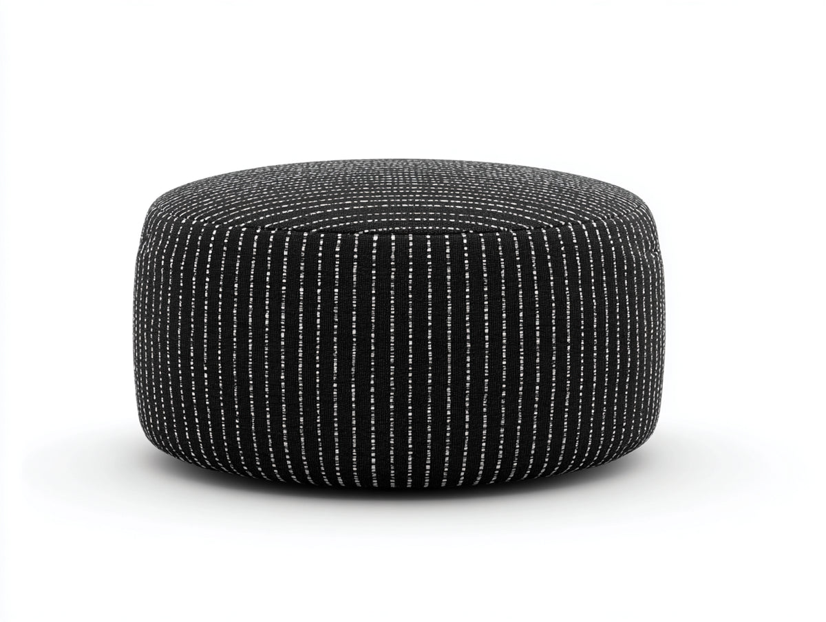 Pouf rotondo 80×80×35 cm - tessuto nero con trama bianca - seduta decorativa moderna per camera da letto